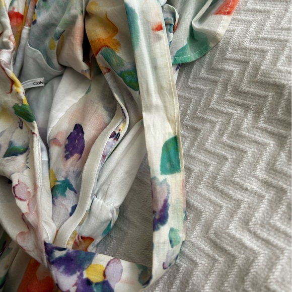 Calvin Klein One Shoulder Sheath White Multicolor Floral 100% Cotton Dress Sz 12 - Picture 9 of 9